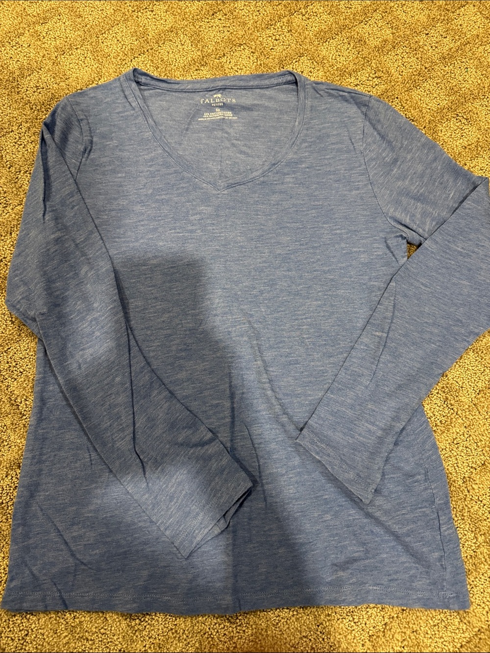 Talbots Heathered Light Blue V-Neck Long Sleeve Tee